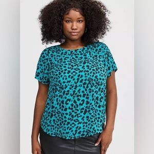 Torrid Abbey Georgette Blue Leopard Print Top EUC
